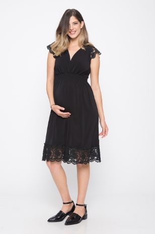 תמונה של שמלת אמפייר הריון בעיטור תחרה