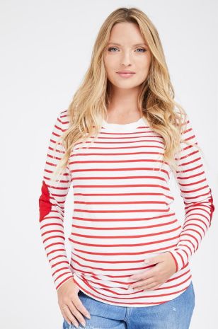 תמונה של חולצת הריון טלאים אדום שמנת
