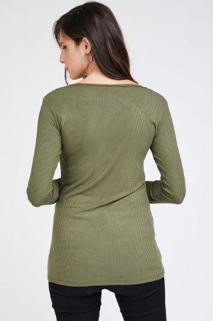תמונה של חולצת הריון V ריב ש.ארוך ירוק זית