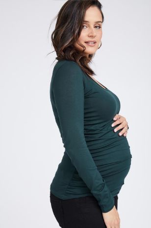 תמונה של חולצת הריון Baby Grow ש.ארוך ירוק כהה