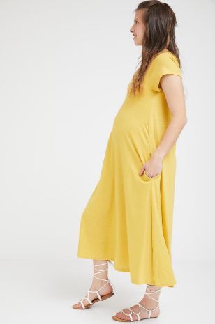 תמונה של שמלת הריון דריה צהובה פסים