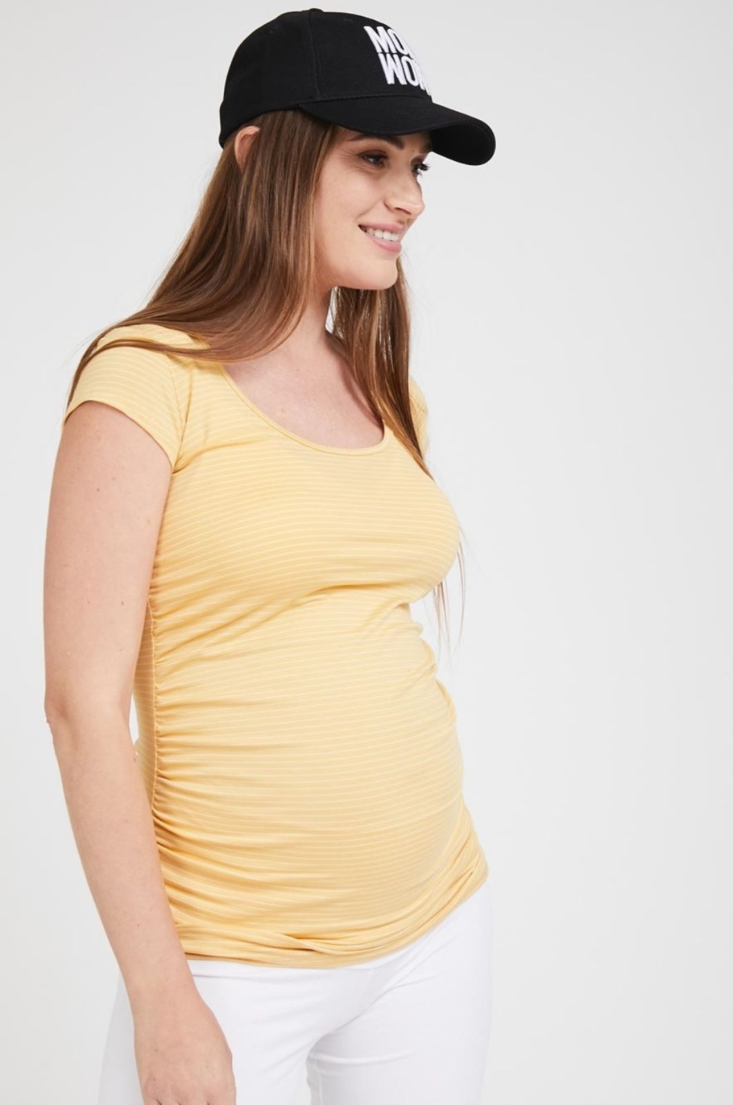תמונה של חולצת הריון Baby Grow ש.קצר צהוב פסים