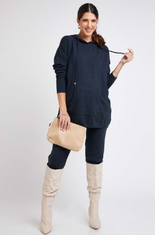 תמונה של מכנסי הריון סריג נלי נייבי מלאנז'