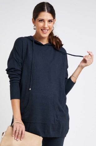 תמונה של קפוצ'ון להריון סריג נלי נייבי מלאנז'