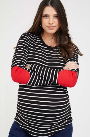 חולצת הריון טלאים שחור פס לבן