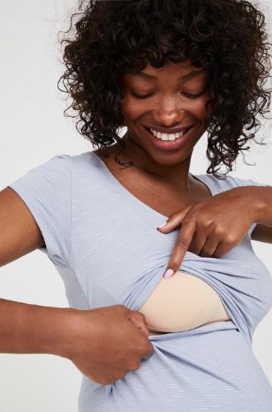 תמונה של חולצת הריון והנקה בייבי גרו תכלת פסים