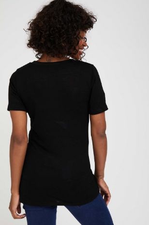 תמונה של חולצת הריון V דמוי פשתן ש.קצר שחורה