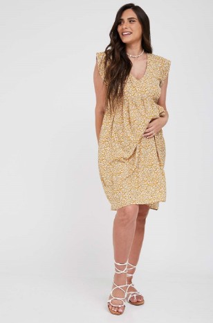 תמונה של שמלה להריון שרי חרדל מודפס