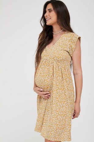 תמונה של שמלה להריון שרי חרדל מודפס