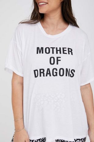 תמונה של טישרט הריון MOTHER OF DRAGONS לבנה