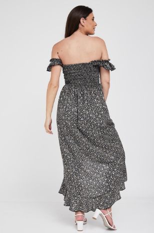 תמונה של שמלת סטרפלס להריון קאיה הדפס שחור זהב