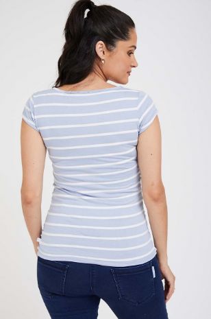 תמונה של חולצת הריון Baby Grow ש.קצר פסים תכלת לבן