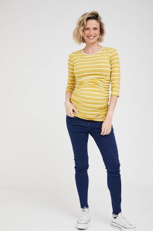 תמונה של חולצת הריון בייבי ניקי ש.3/4 חרדל פסים