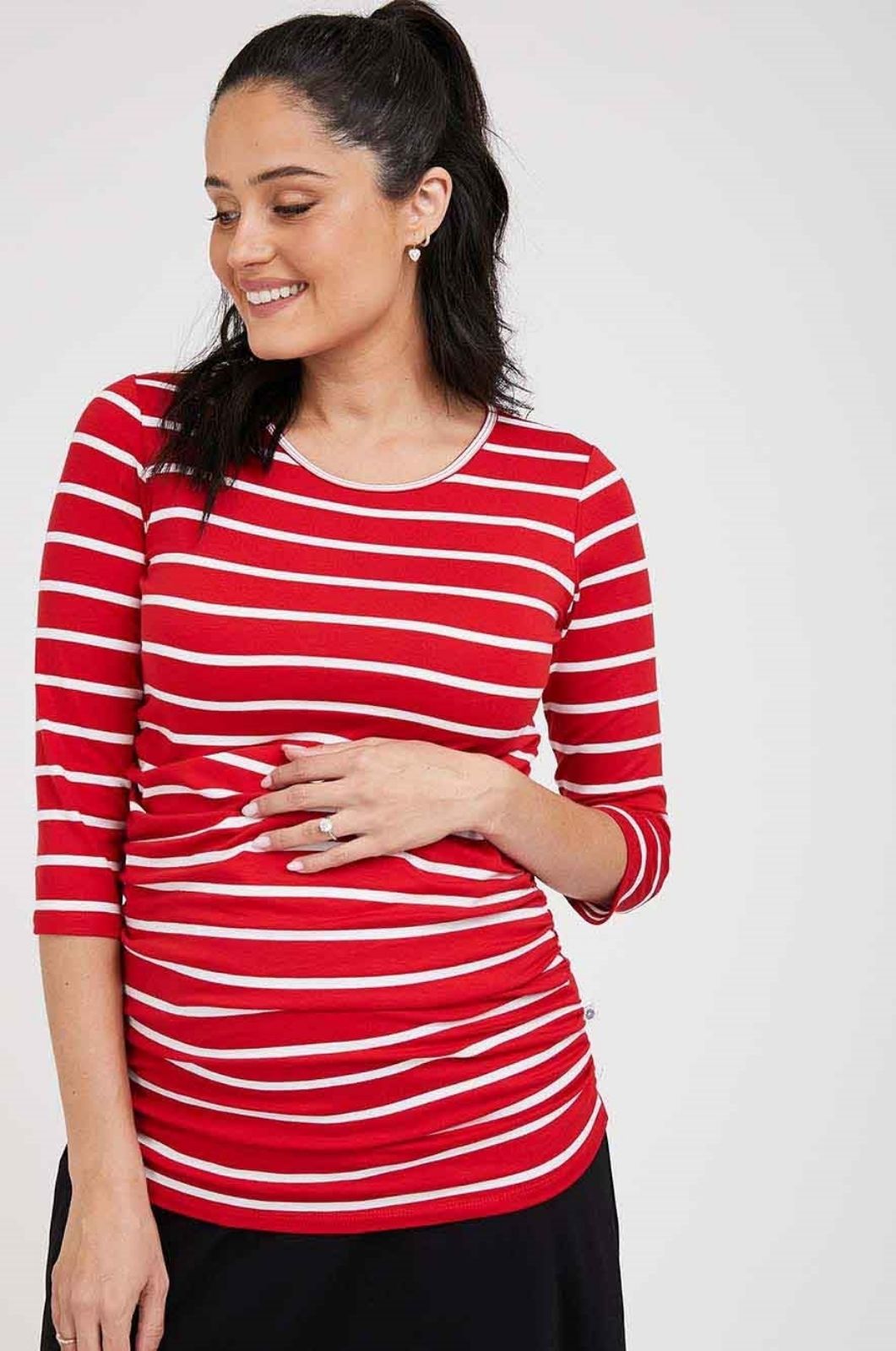 תמונה של חולצת הריון בייבי ניקי ש.3/4 אדום פסים