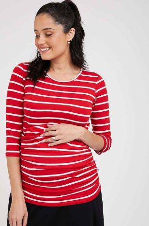 תמונה של חולצת הריון בייבי ניקי ש.3/4 אדום פסים