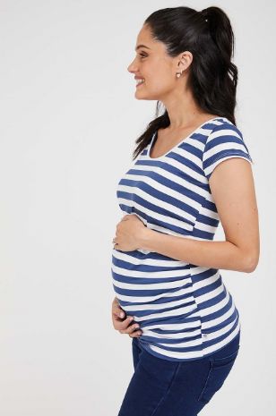 תמונה של חולצת הריון Baby Grow ש.קצר פסים כחול לבן