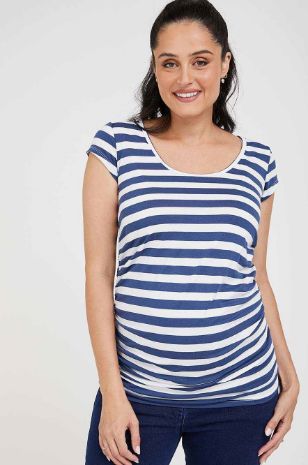 תמונה של חולצת הריון Baby Grow ש.קצר פסים כחול לבן