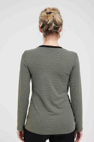 תמונה של חולצת הריון ניקי ש.ארוך זית פס שחור