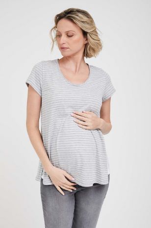 תמונה של חולצת הריון והנקה בייסיק אפור פסים