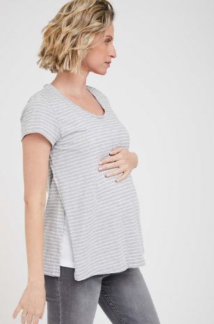תמונה של חולצת הריון והנקה בייסיק אפור פסים