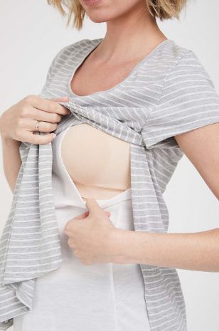 תמונה של חולצת הריון והנקה בייסיק אפור פסים