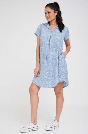 תמונה של שמלת אוברסייז להריון מגי הדפס תכלת