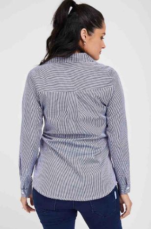 תמונה של חולצת הריון לינדוס משבצות כחול אפור