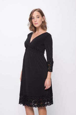 תמונה של שמלת אמפייר להריון שרוול 3/4 שחורה