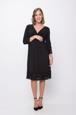תמונה של שמלת אמפייר להריון שרוול 3/4 שחורה