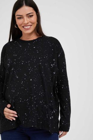 תמונה של חולצת הריון אריאל ש.ארוך הדפס שחור