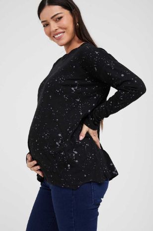 תמונה של חולצת הריון אריאל ש.ארוך הדפס שחור