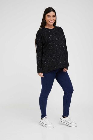 תמונה של חולצת הריון אריאל ש.ארוך הדפס שחור