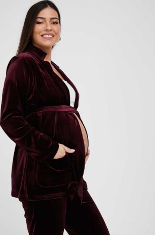 תמונה של ז'קט להריון סוזן קטיפה בורדו