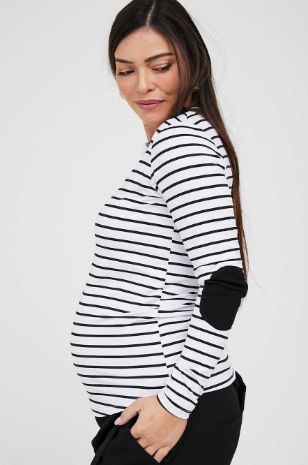 חולצת הריון טלאים לבן פס שחור