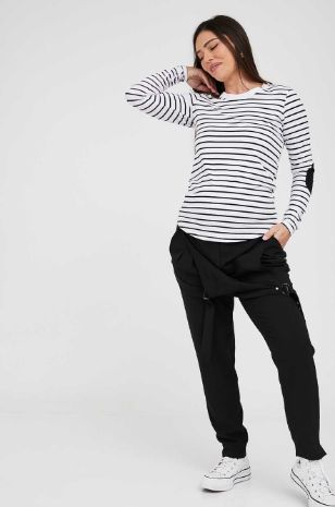 חולצת הריון טלאים לבן פס שחור