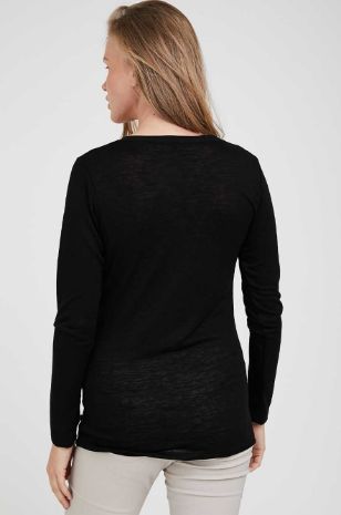 תמונה של חולצת הריון V דמוי פשתן ש.ארוך שחורה