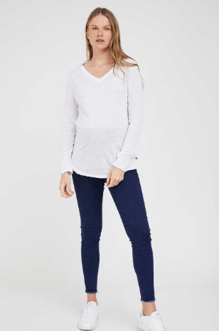 תמונה של חולצת הריון V דמוי פשתן ש.ארוך שחורה