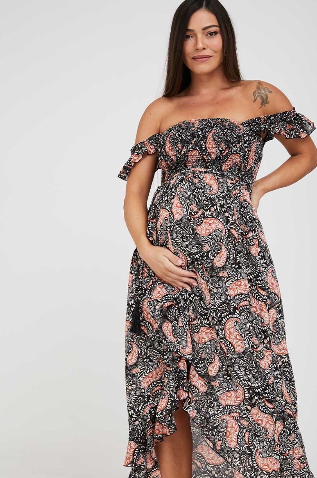 תמונה של שמלת אלינה להריון שחור חמרה