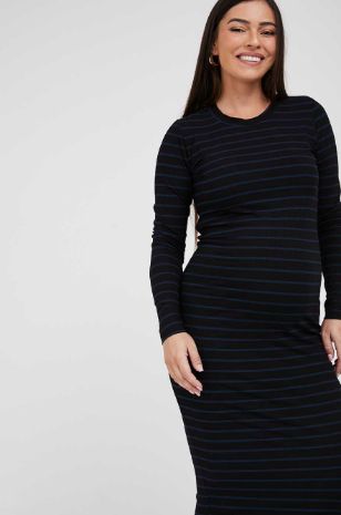 תמונה של שמלת הריון סימון ש.ארוך שחור פס כחול
