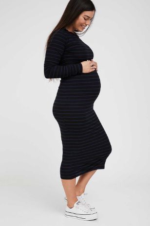 תמונה של שמלת הריון סימון ש.ארוך שחור פס כחול
