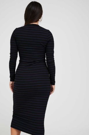 תמונה של שמלת הריון סימון ש.ארוך שחור פס כחול