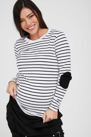 חולצת הריון טלאים שחור פס לבן