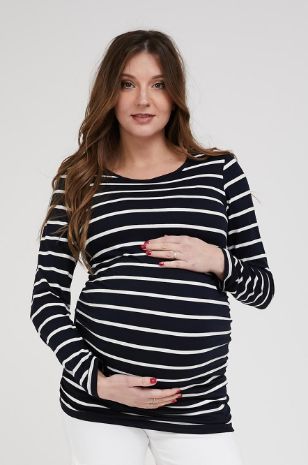 תמונה של חולצת הריון בייבי ניקי ש.ארוך פסים נייבי