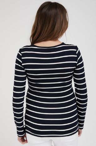 תמונה של חולצת הריון בייבי ניקי ש.ארוך פסים נייבי