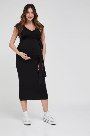 תמונה של שמלת הריון V ריב שחורה