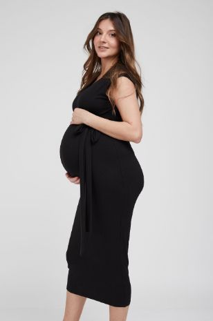 תמונה של שמלת הריון V ריב שחורה