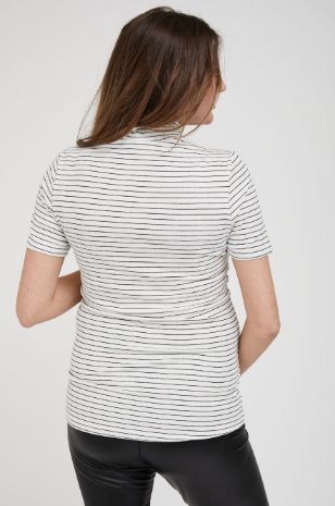 תמונה של חולצת גולף להריון ש.קצר שמנת פס שחור