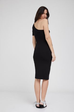תמונה של שמלת הריון ריב כתף אחת שחורה