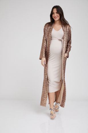 תמונה של קימונו פאייטים ארוך להריון זהב