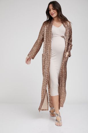 תמונה של קימונו פאייטים ארוך להריון זהב